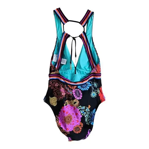 TRINA TURK Women's 12 Electric Reef Swimsuit One Piece V-Neck Halter Tropical - Picture 10 of 10